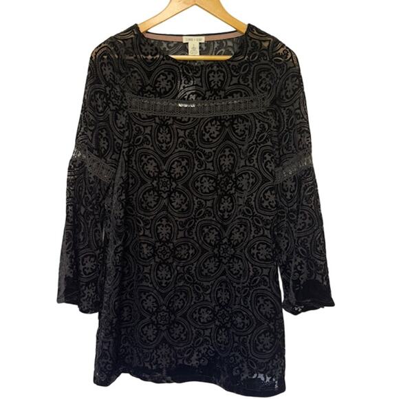 Womens Black Velvet Burnout Mini Dress Small Whimsigoth Dark Fairy Grunge Vamp - Picture 1 of 12